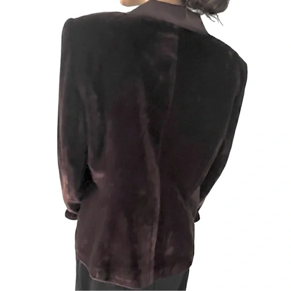 Vintage 90s Espresso Brown Velvet Blazer w/ Satin Shawl Collar & Bow Closure” - Picture 9 of 16